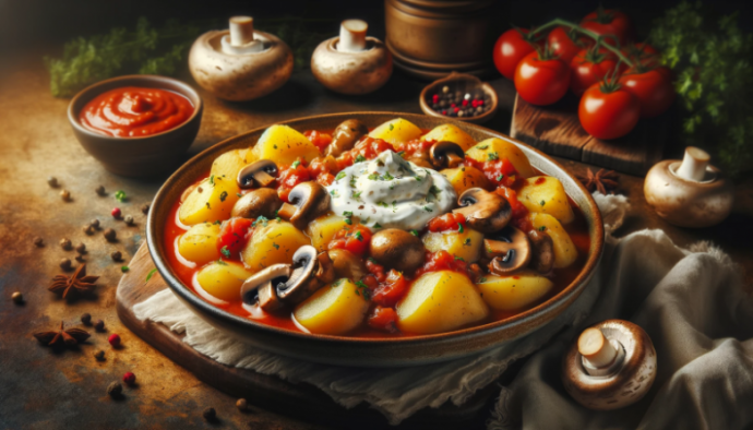 Готовим тушеную картошку с грибами в сметанно-томатном соусе